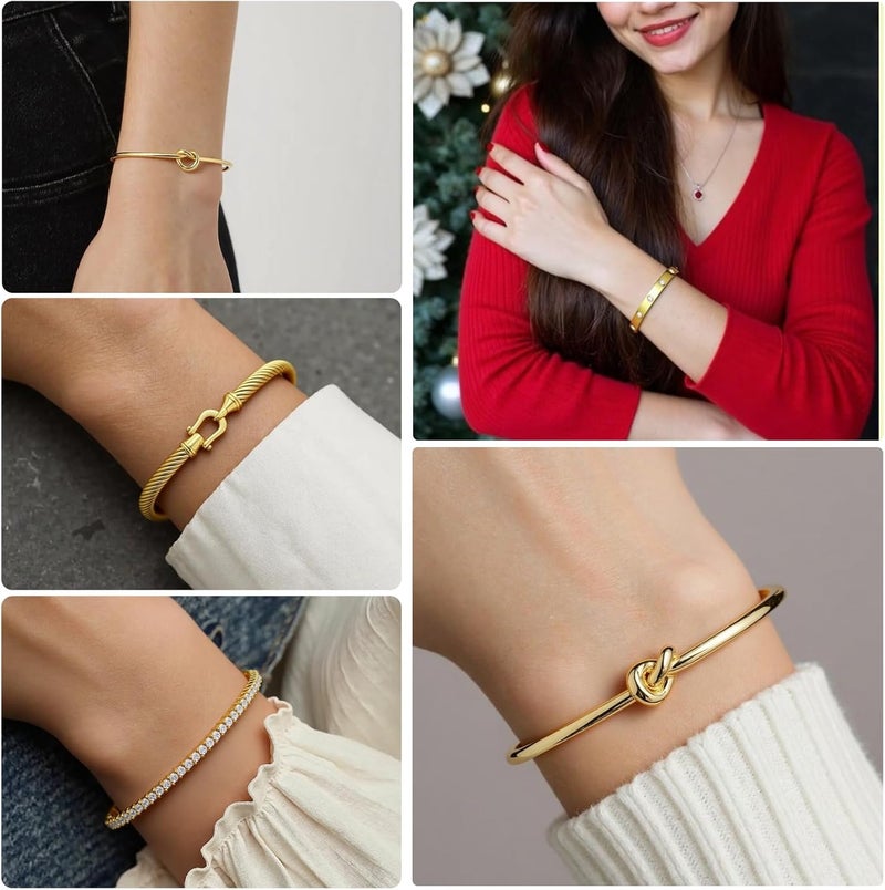FAFUGA 18 K Gold Plated Love Bangle Bracelet Stack Cuff Jewelry for Women Jewelry Set for Women Gift with Box - Image 4